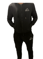 Makalu Black nylon tracksuit with zip-up jacket and matching pants featuring logo embroidery and a sleek, lightweight design