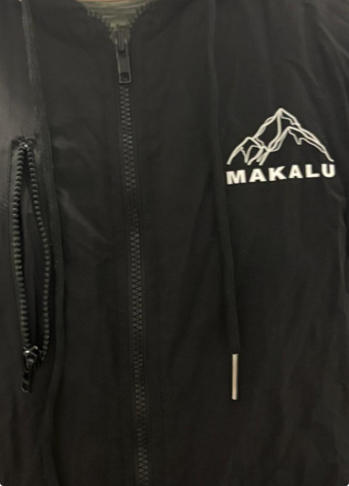 Makalu black nylon tracksuit jacket with front zipper and mountain logo on chest