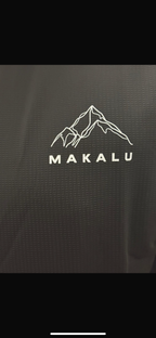 Black and grey men's activewear t-shirt with Makalu mountain logo, moisture-wicking and stretchy fabric blend for comfort and performance