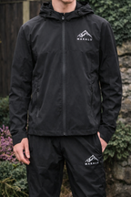 All-black MaKalu Phantom V2 tracksuit with reflective logos and tactical zippers for urban and athletic use