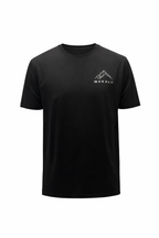 Men's black and grey activewear t-shirt made of polyester and spandex with moisture-wicking fabric for streetwear and workouts